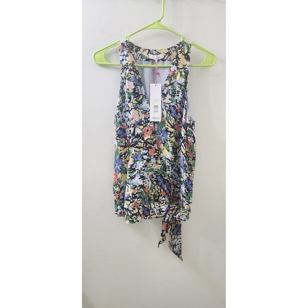 Parker Cannes Floral Sleeveless V-Neck Side Tie Blouse NWT P0D5607SBP Multi S